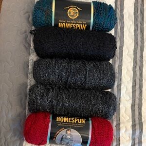 Lion Brand Homespun Yarn Bundle - Red, Black, Blue, Gray